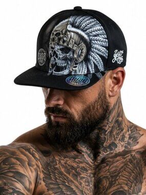 Dyse One Snapback Hat Native Warrior Skull Streetwear Handcrafted Cap OSFM New